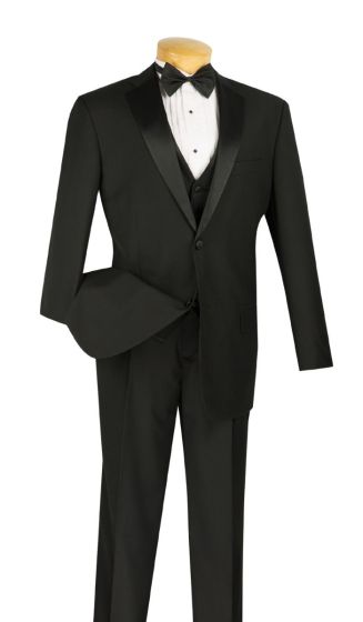 Vinci Men's 4 Piece Wool Feel Tuxedo - Adjustable Waistband