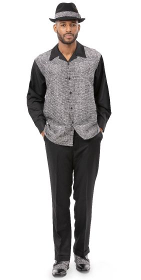 Montique Men's 2 Piece Long Sleeve Walking Suit - Textured Color