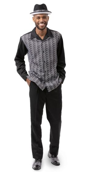 Montique Men's 2 Piece Long Sleeve Walking Suit - Weave Pattern