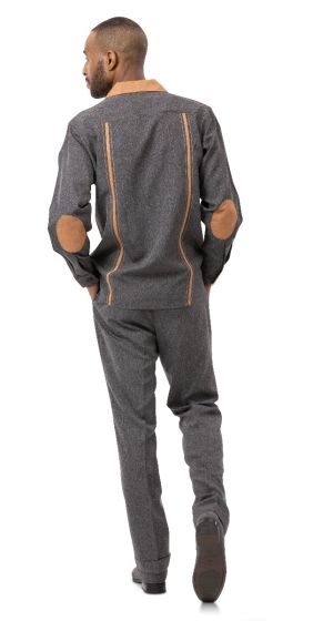 Montique Men's 2 Piece Long Sleeve Walking Suit - Tan Accents