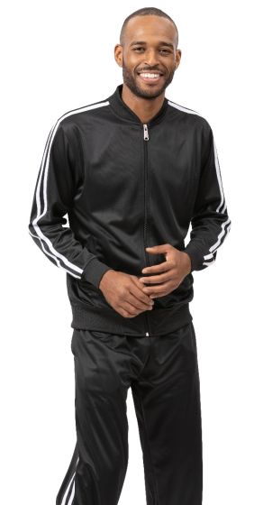 Montique Men's 2 Piece Athletic Walking Suit - Two Stripes