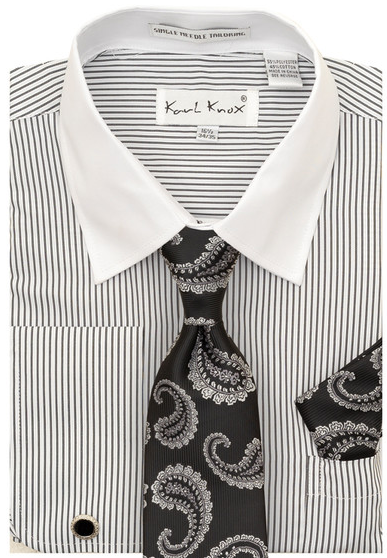Karl Knox Men's French Cuff Shirt Set - Floral Jacquard