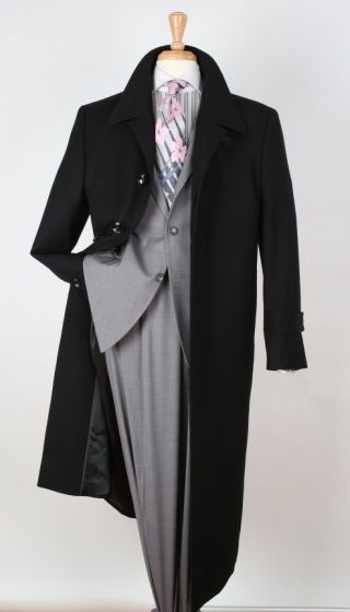 Black Diamond Men's Outlet Full Length Duster Coat - Wide Fashion Lapel