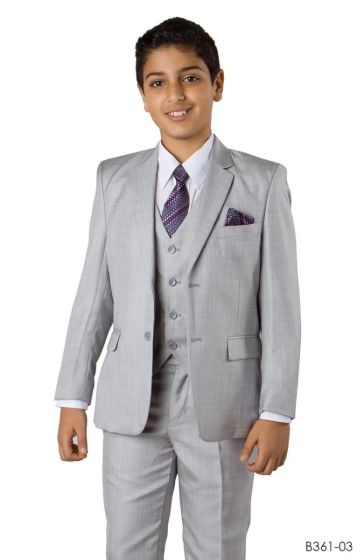 CCO Boy's Outlet 5 Piece Suit with Free Shirt and Tie - Ultra Soft Sharkskin