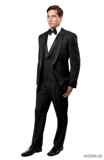 Bryan Michaels Men's 3pc Slim Fit Tuxedo - Satin Collared Vest