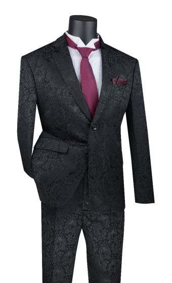Vinci Men's 2 Piece Slim Fit Suit - Stylish Accented Patterns