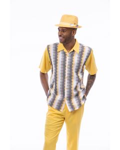 Montique Men's 2 Piece Short Sleeve Walking Suit - Wavy Stripe Pattern