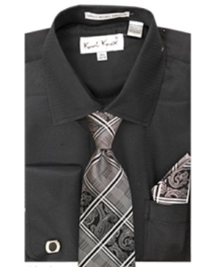 Karl Knox Men's French Cuff Shirt Set - Windowpane Patterns
