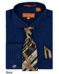 Karl Knox Men's French Cuff Shirt Set - Subtle Stripe