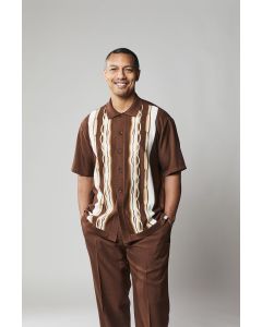 Silversilk Men's 2 Piece Short Sleeve Walking Suit - Wavy Stripe Pattern