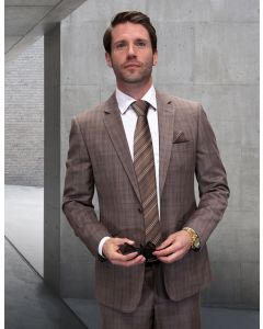 Statement Men's 2 Piece Big and Tall 100% Wool Fashion Suit - Modern Grid Pattern