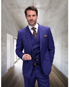 Statement Men's 3 Piece 100% Wool Fashion Suit - Modern Grid