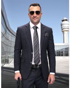 Statement Men's 2 Piece Big and Tall 100% Wool Fashion Suit - Classic Glen Plaid