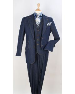 Royal Diamond Men's 3 Piece Fashion Suit - 100% Cotton Denim