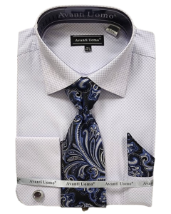 Avanti Uomo Men's Light Checker French Cuff Dress Shirt Set - Jacquard