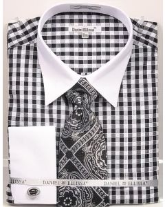Daniel Ellissa Men's French Cuff Shirt Set - Tiled Jacquard Tie