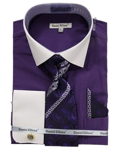 Daniel Ellissa Men's French Cuff Shirt Set - Geometric Jacquard Tie