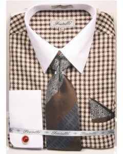 Fratello Men's French Cuff Dress Shirt Set - White Accents