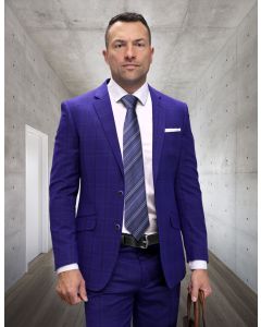 Statement Men's 2 Piece Big and Tall 100% Wool Fashion Suit - Layered Windowpane