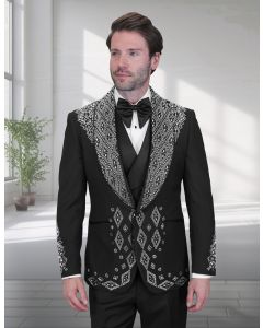 Statement Men's 3 Piece Modern Fit Tuxedo - Rhinestone Accents
