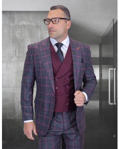 Statement Men's 100% Wool 3 Piece Suit - Wide Peak Lapel