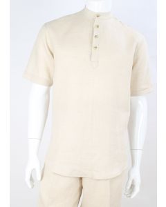 Apollo King Men's Short Sleeve Linen Casual Shirt - Banded Collar