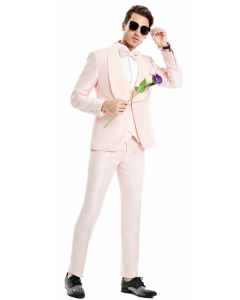 Tazio Men's 3 Piece Skinny Fit Suit - Wide Shawl Lapel