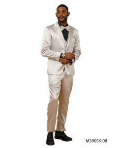 Tazio Men's 3 Piece Skinny Fit Suit - Sharkskin