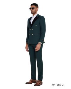 CCO Men's Outlet 2 Piece Skinny Fit Suit - Black Peak Lapel