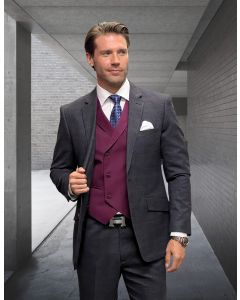 Statement Men's 3 Piece 100% Wool Fashion Suit - Solid Color Vest