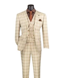 CCO Men's Outlet 3 Piece Modern Fit Suit - Electric Windowpane