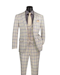 Vinci Men's 3 Piece Modern Fit Suit - Smooth Windowpane