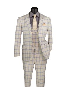 CCO Men's Outlet 3 Piece Modern Fit Suit - Smooth Windowpane