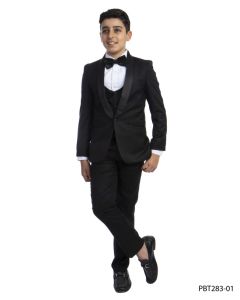 CCO Boy's Outlet 5 Piece Suit with Shirt & Tie - Black U Cut Vest