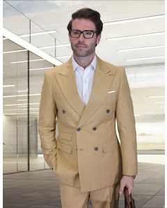 Statement Men's 100% Wool 2 Piece Double Breasted Suit - Subtle Windowpane