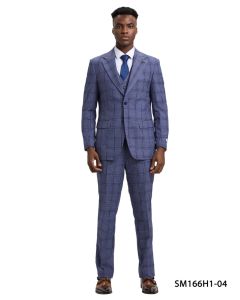 Stacy Adams Men's 3 Piece Hybrid Suit - Triple Line Plaid