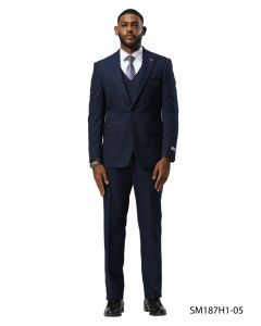 Stacy Adams Men's 3 Piece Hybrid Fit Suit - Glen Plaid Pattern