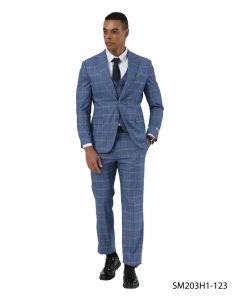 Stacy Adams Men's 3 Piece Hybrid Fit Suit - Plaid Pattern