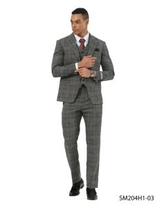 Stacy Adams Men's 3 Piece Glen Plaid Suit - Hybrid Fit