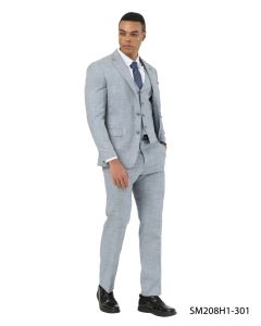 Stacy Adams Men's 3 Piece Hybrid Fit Suit - Crosshatch Pattern