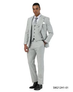 Stacy Adams Men's 3 Piece Hybrid Fit Suit - Crisp Windowpane Pattern