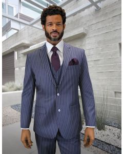 Statement Men's 3 Piece 100% Wool Fashion Suit - Sharp Pinstripe