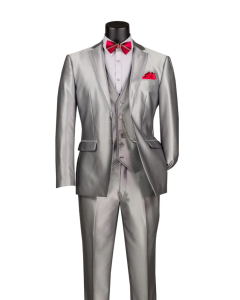 Vinci Men's 3 Piece Slim Fit Suit - Sleek Sharkskin