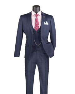 Vinci Men's 3 Piece Slim Fit Suit - Double Breasted Vest