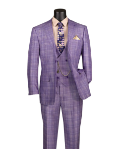 Vinci Men's 3 Piece Executive Suit - Glen Plaid