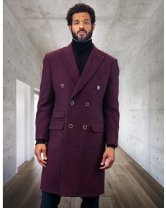 Statement Men's Full Length 100% Wool Top Coat - Double Breasted