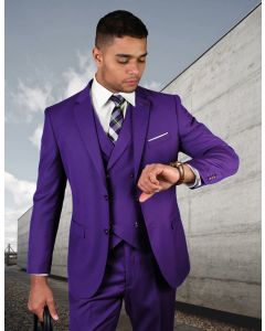 Statement Men's 100% Wool 3 Piece Suit - Bold Solid Color