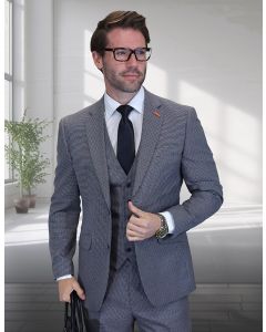Statement Men's 3 Piece 100% Wool Modern Fit Suit - Micro Checker Pattern