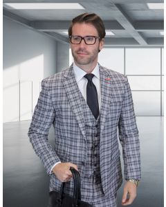 Statement Men's 3 Piece 100% Wool Modern Fit Suit - Plaid Pattern