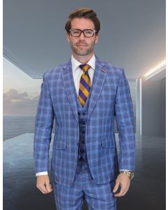 Statement Men's 3 Piece 100% Wool Modern Fit Suit - Classic Plaid Pattern